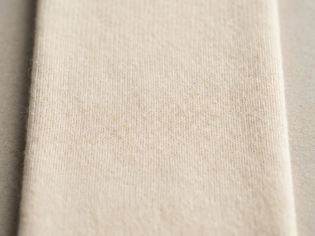 Circular-knit seamless fabric swatch macro in oat tone