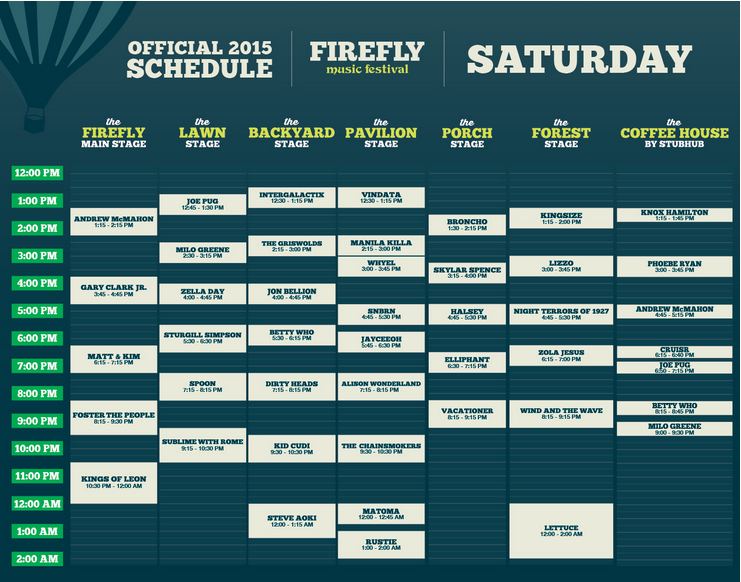 Firefly 2015 Saturday Schedule