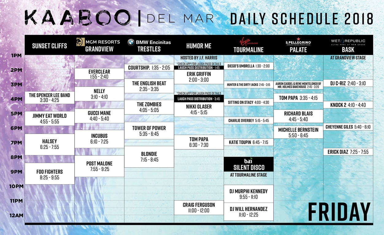 Kaaboo 2018 Friday Schedule
