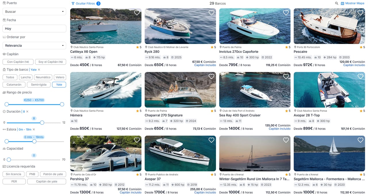 Standardized boat listing with real information