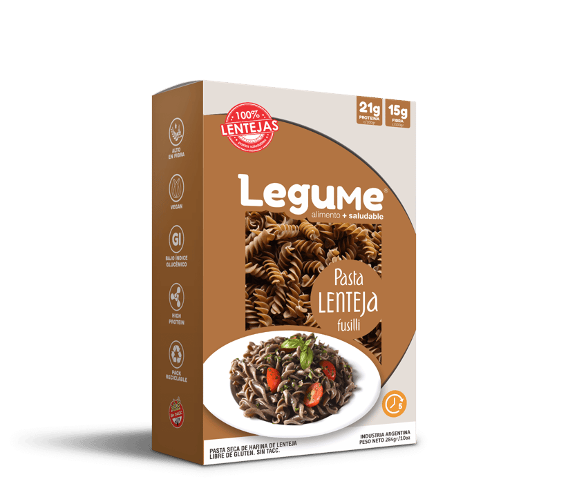 Pasta fusilli de lenteja