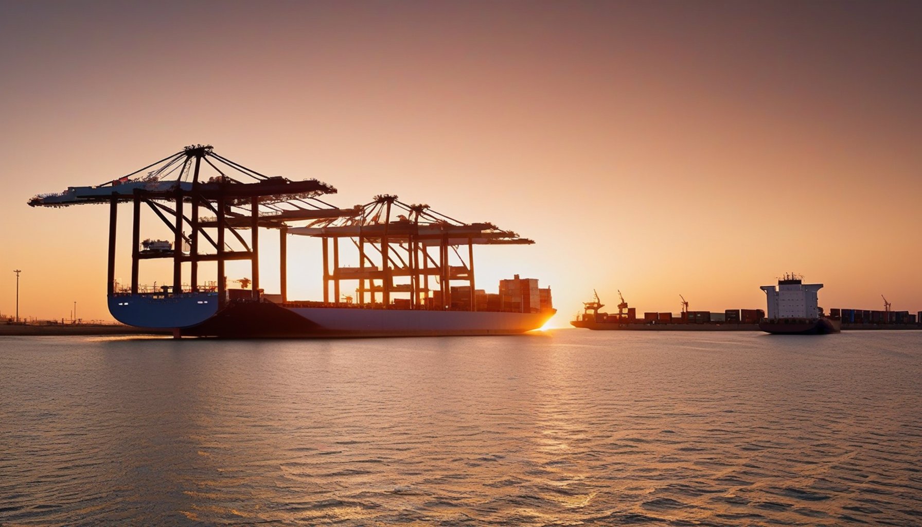 container ship at sunset, port of Ras Tanura with containers