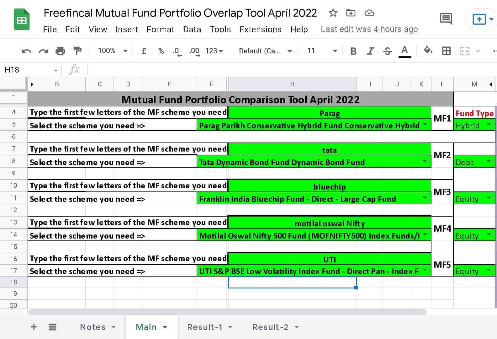 Screenshot of the Freefincal Mutual Fund Portfolio Overlap Tool - main dashboard Screenshot of the Freefincal Mutual Fund Portfolio Overlap Tool - main dashboard