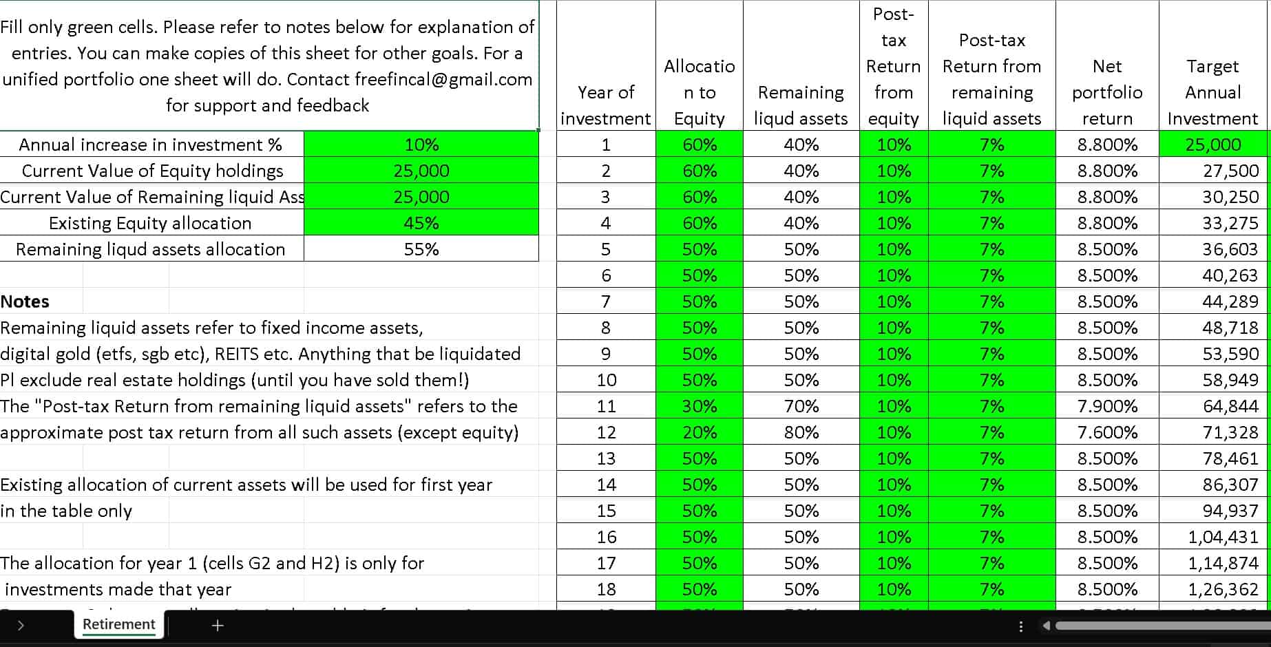 Screenshot of the freefincal Goal-based Portfolio Review Planner - part 1 Screenshot of the freefincal Goal-based Portfolio Review Planner - part 1