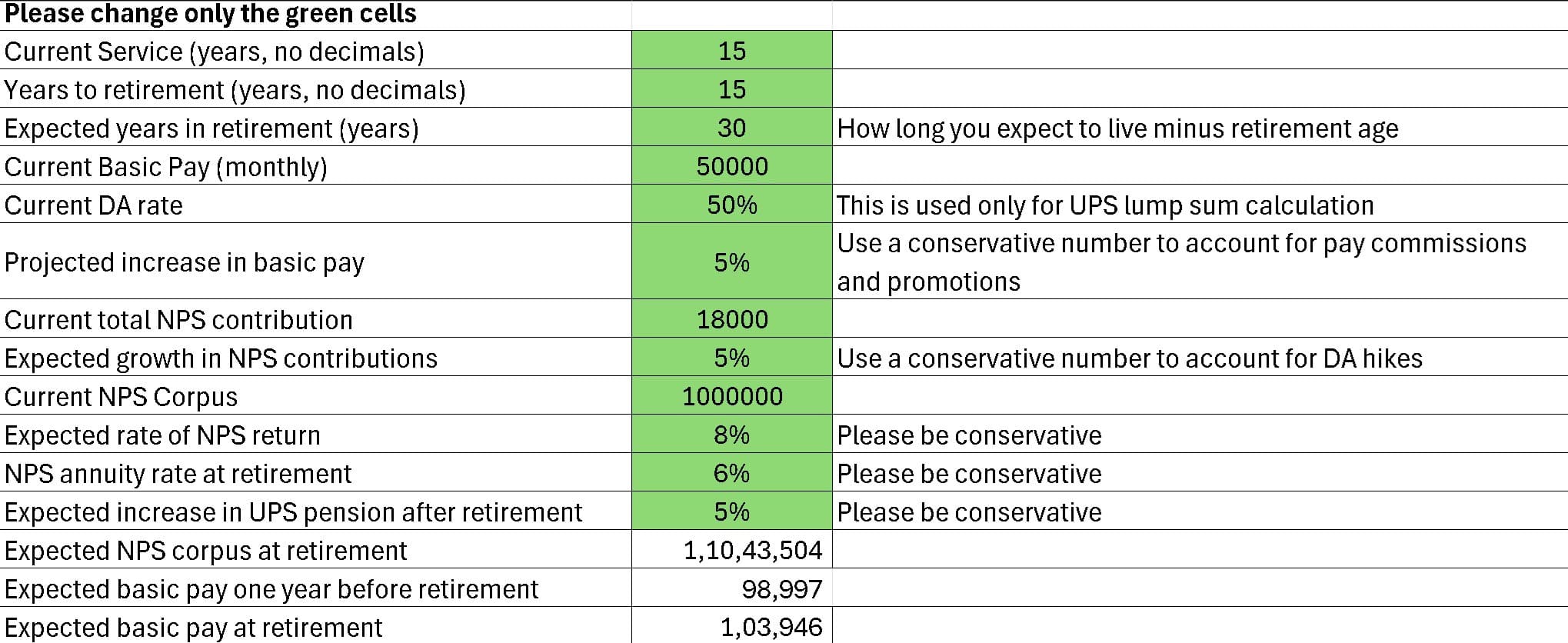 Screenshot of the Unified Pension Scheme vs National Pension Scheme Calculator part one Screenshot of the Unified Pension Scheme vs National Pension Scheme Calculator part one