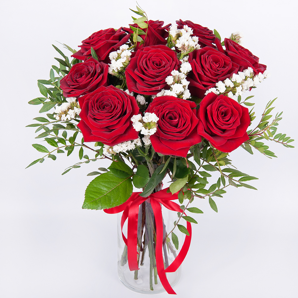 Bouquet «10 red roses with greenery» — MyGlobalFlowers
