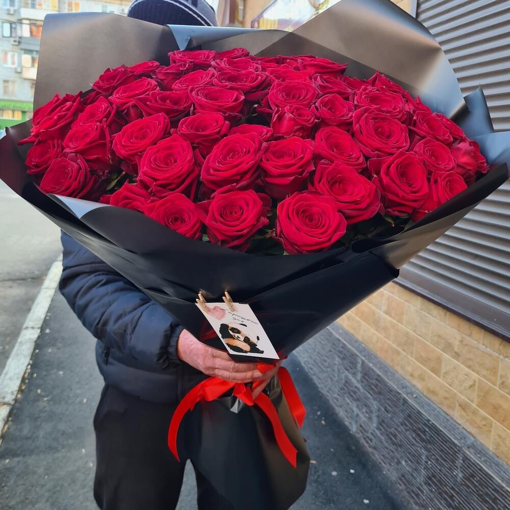 Bouquet '51 red roses with decoration' - order and send for 236 $ with same  day delivery - MyGlobalFlowers