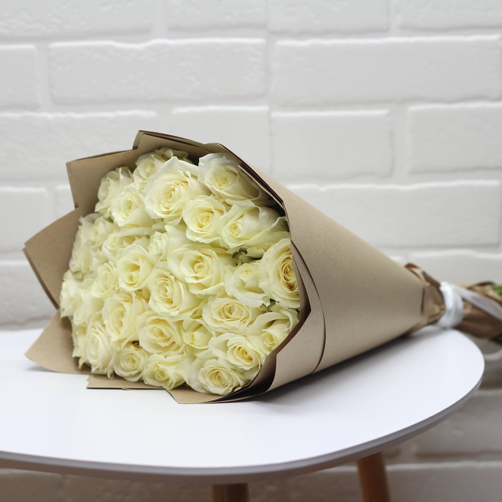 300 White Roses : Loose Wrap Bouquet