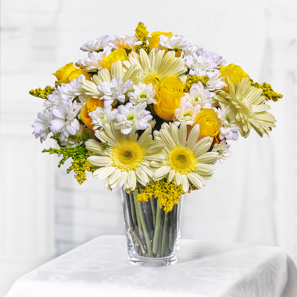 Full of Joy Bouquet: yellow Roses, Gerberas and Daisies - order and send  for 91 $ with same day delivery - MyGlobalFlowers