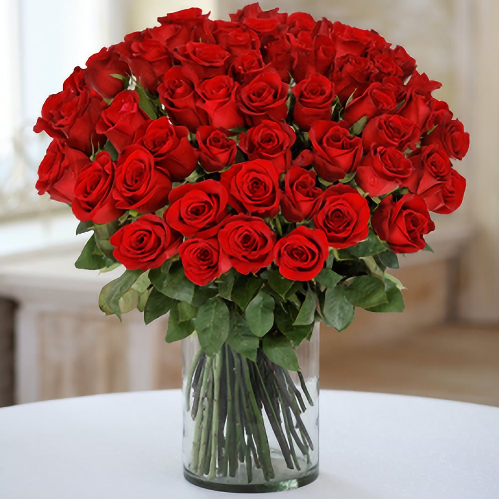 50 luxury tall red roses - order and send for 317 $ with same day delivery  - MyGlobalFlowers