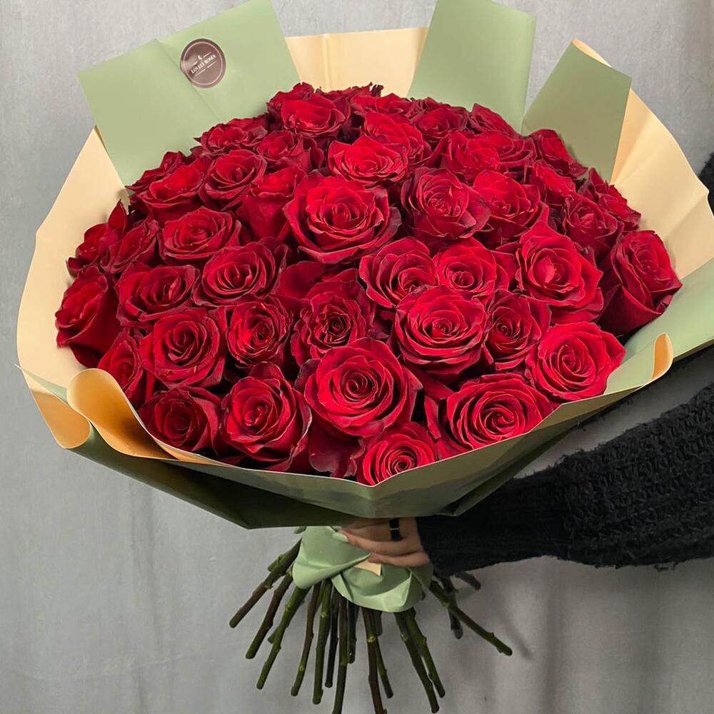Bouquet '51 red roses with decoration' - order and send for 236 $ with same  day delivery - MyGlobalFlowers