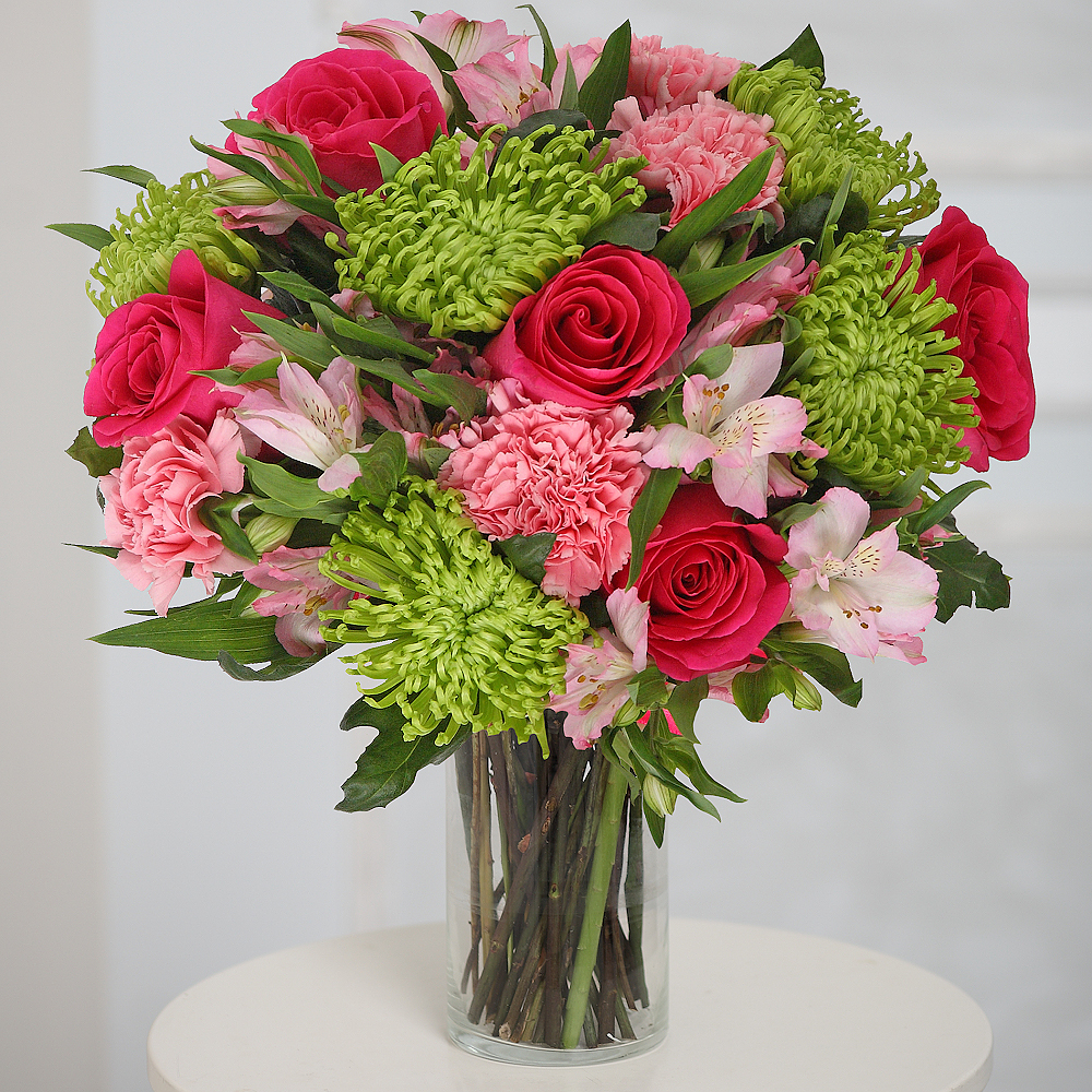 Bouquet 'Joy: Roses, Carnations and solitary Daisy Poms' - order