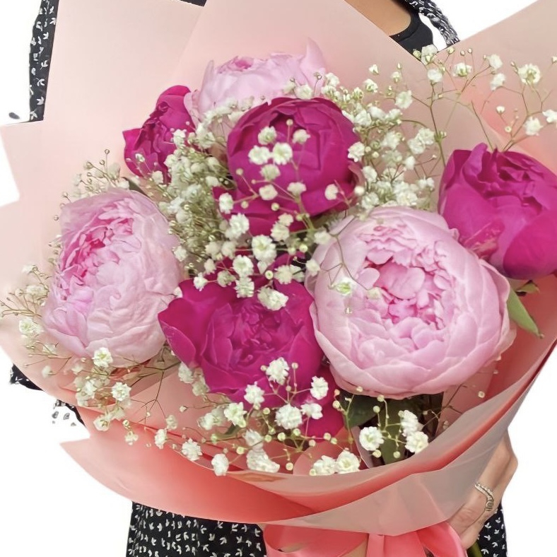 Красивый букет из пионов и гипсофил - заказать и купить за 4 900 ₽ с ...