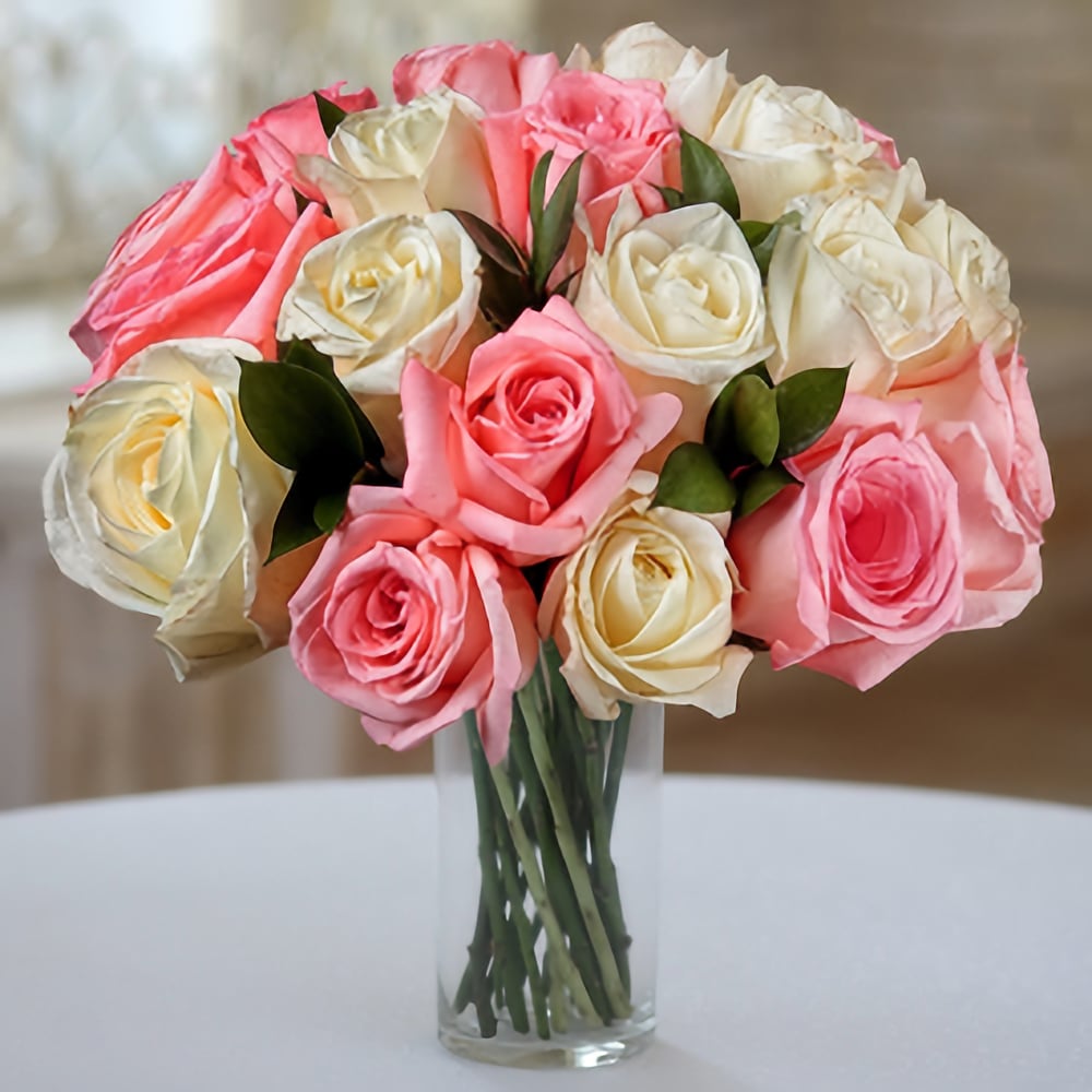 20 Pink and White Roses - order and send for 87 £ with same day ...