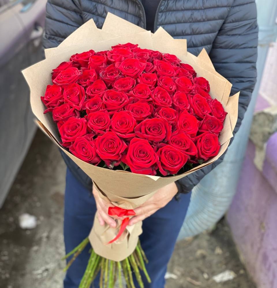 Bouquet '51 red roses 60 cm' - order and send for 78 $ with same day  delivery - MyGlobalFlowers