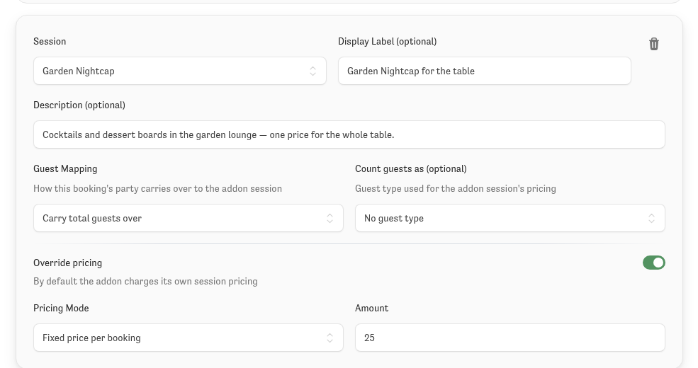 A configured addon with a fixed package price