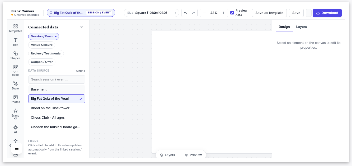 Linking a graphic to a real session so it fills itself in