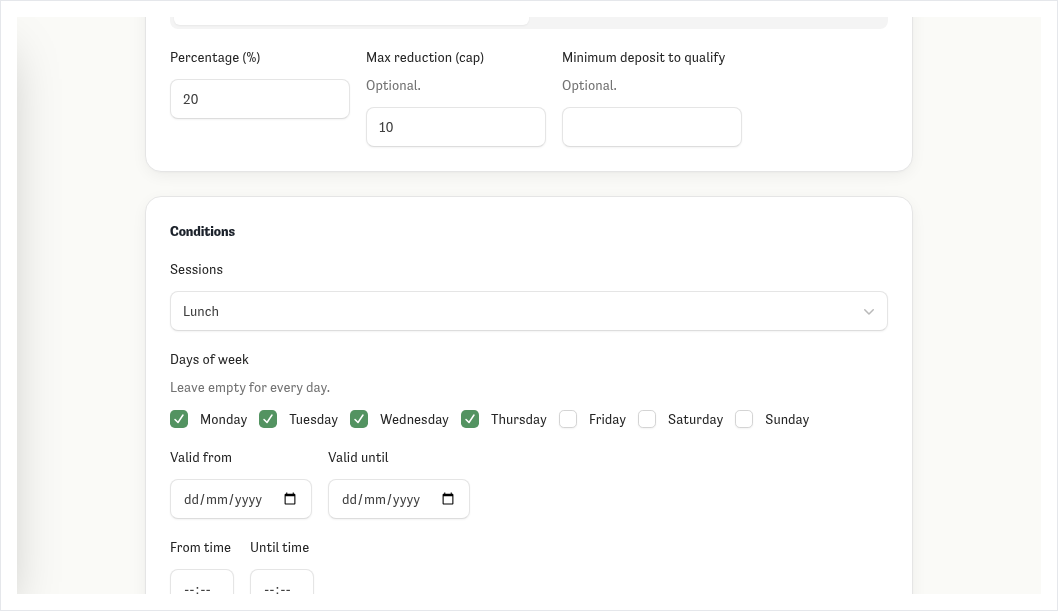 Setting the conditions on a deposit reduction rule