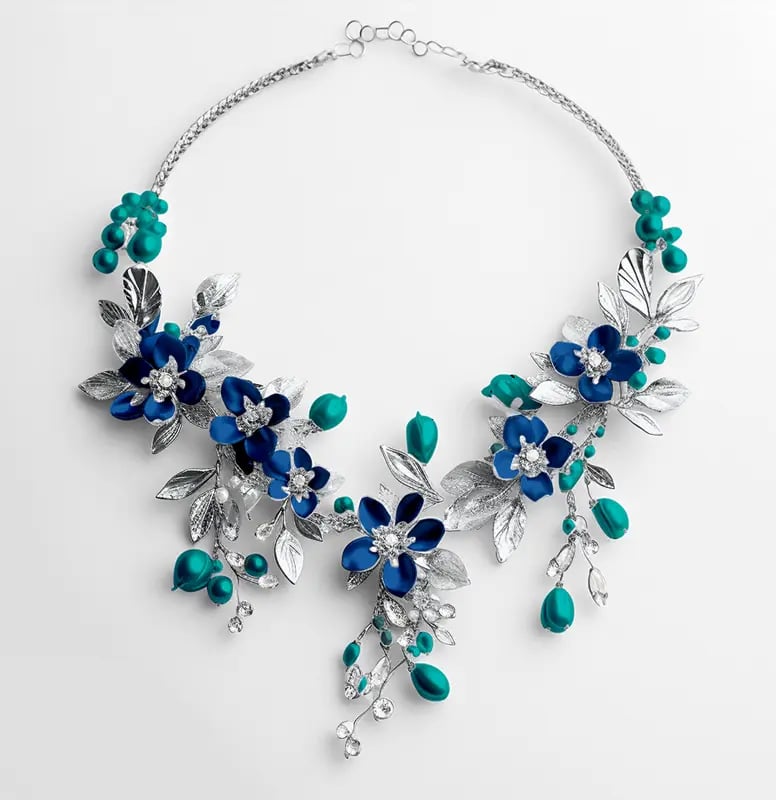 Sapphire necklace radiating rich, vibrant blue