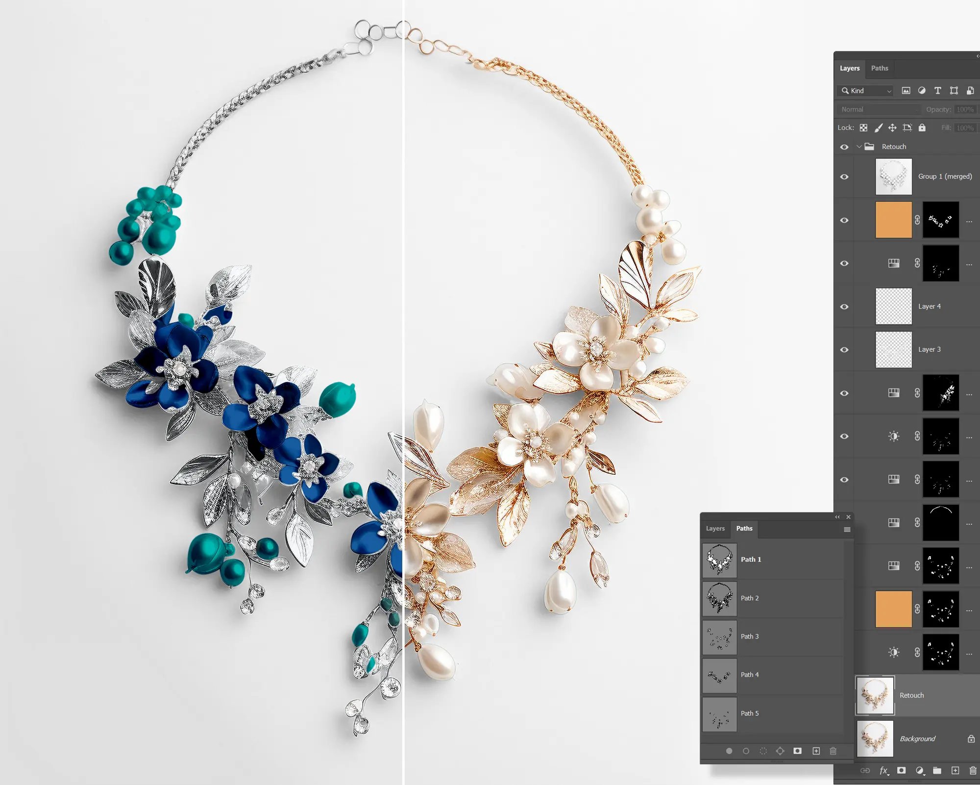 Luxury necklace with professional retouching details