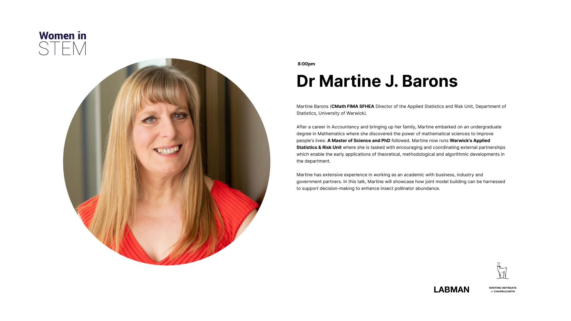 Dr Martine J. Barons will be speaking at Labman's Science Cabaret