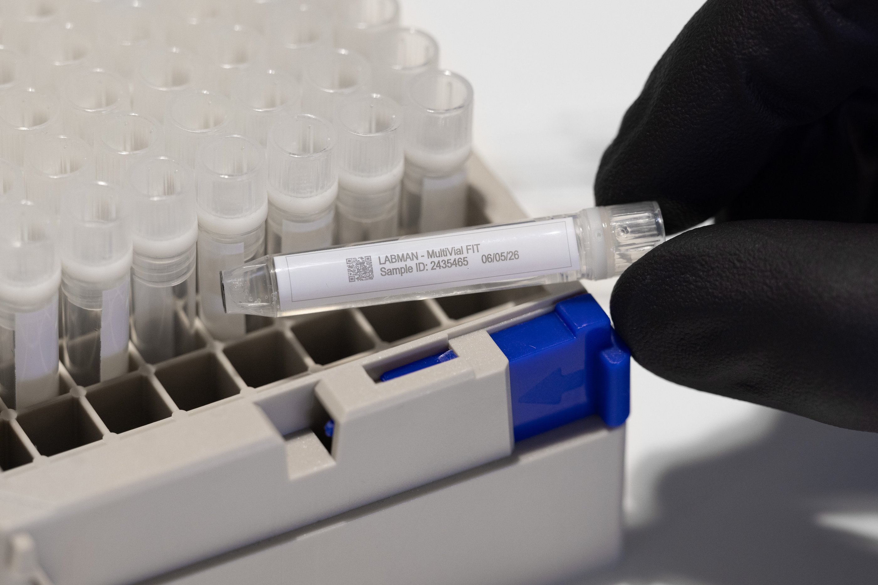 A ThermoFisher vial in a lab laser marked by MultiVial