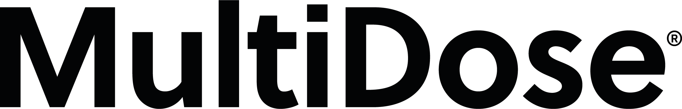 MultiDose logo with black writing on a clear background