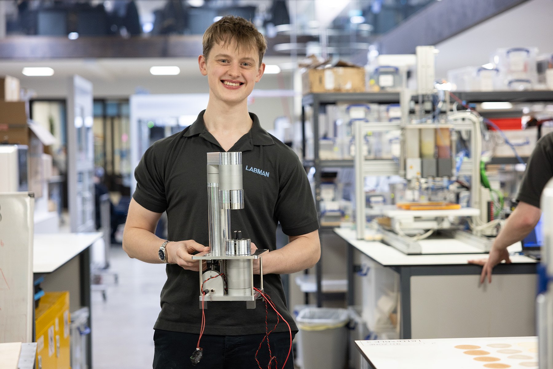 Labman's intern Ewan working on robotics during his engineering placement