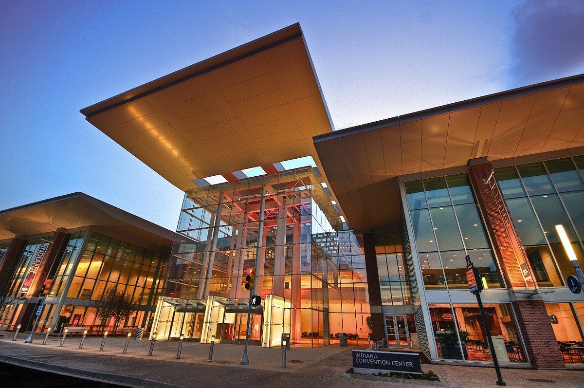 A wide angle of a conference building in Indiana