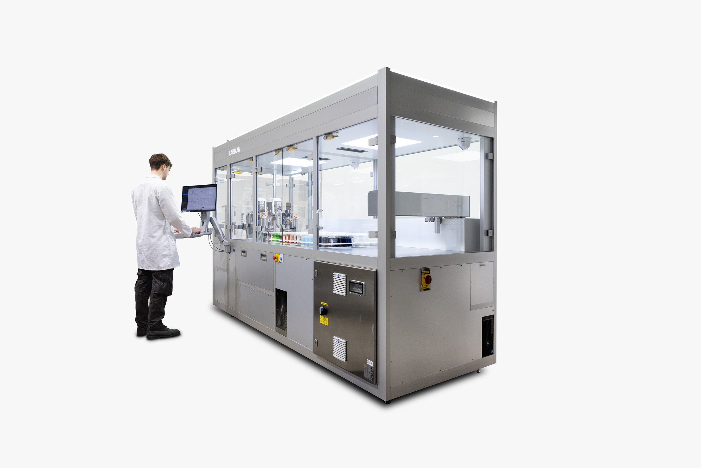 Sample stability system with a user interacting with the screen