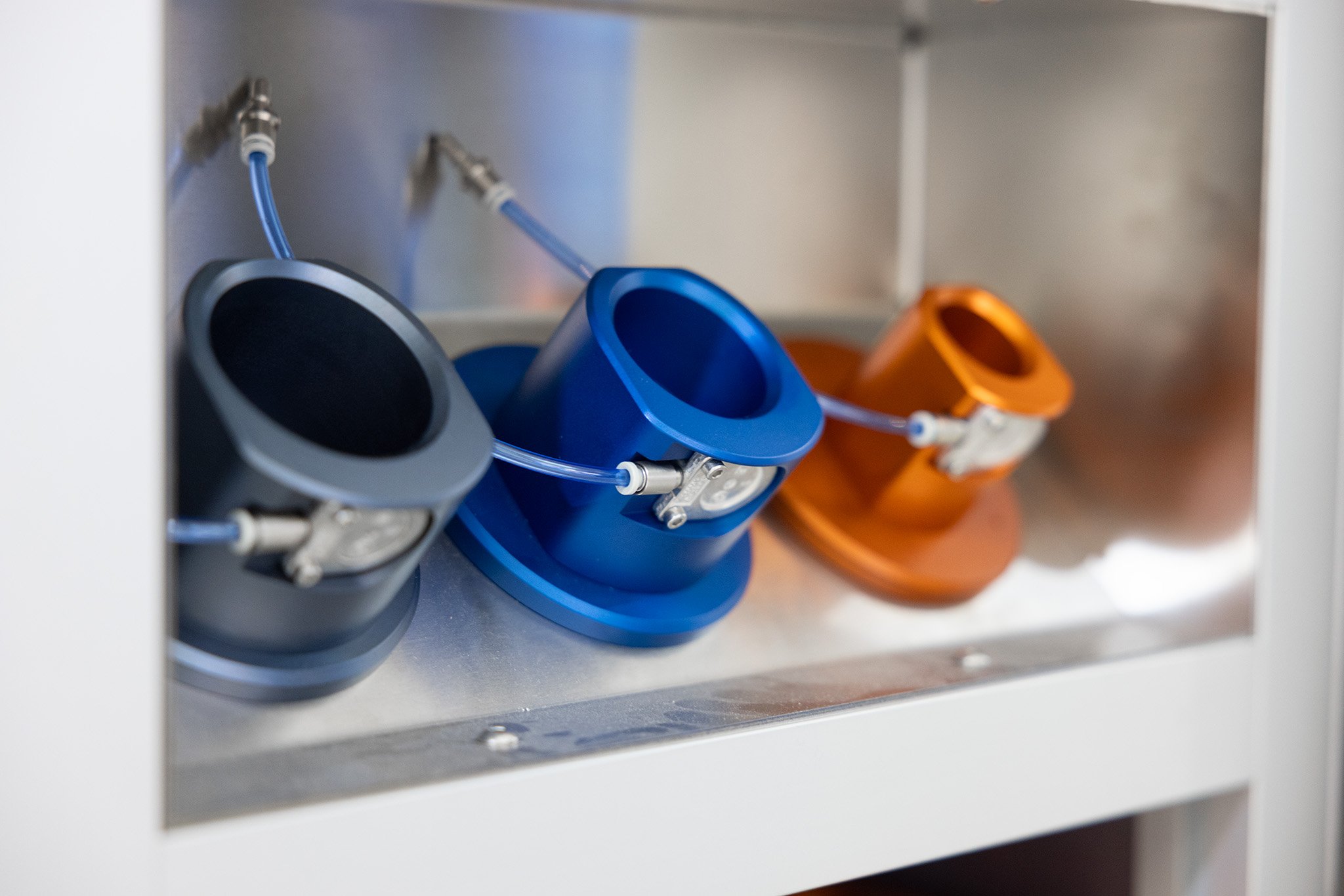 Metal vial adaptors to suit three different vial diameters