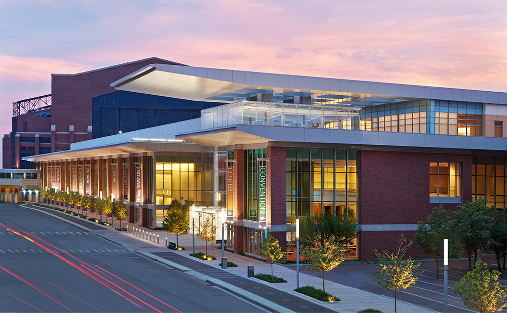 A CGI image of a convention centre building in Indiana, US