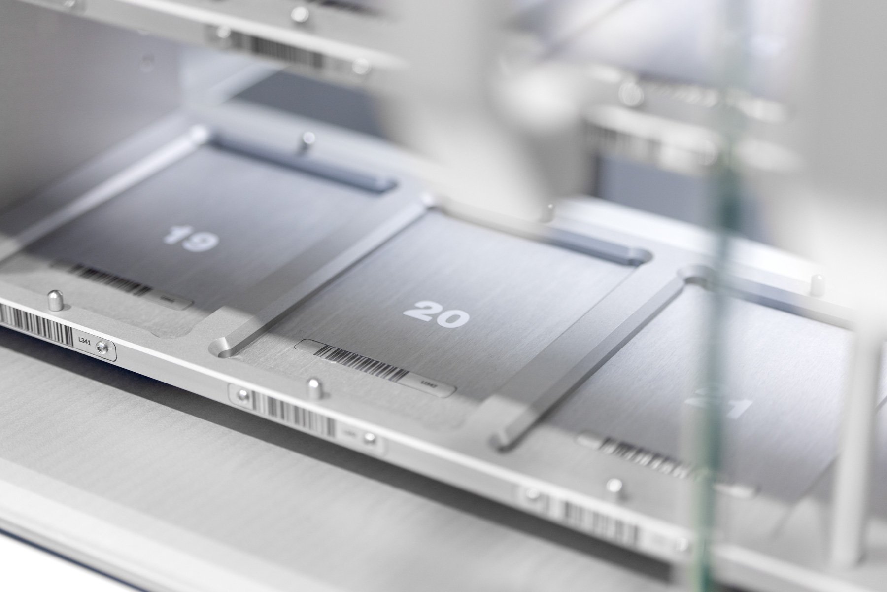 Close up of the vial rack hotel numbered from 19-21