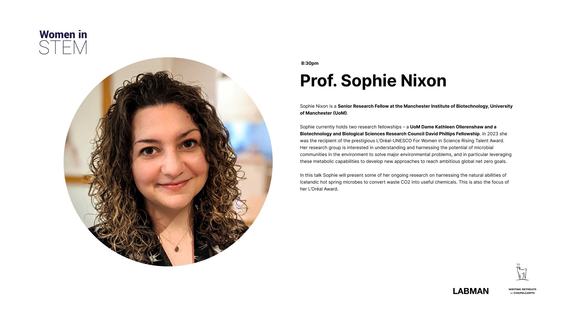 Prof. Sophie Nixon will be speaking at Labman's Science Cabaret