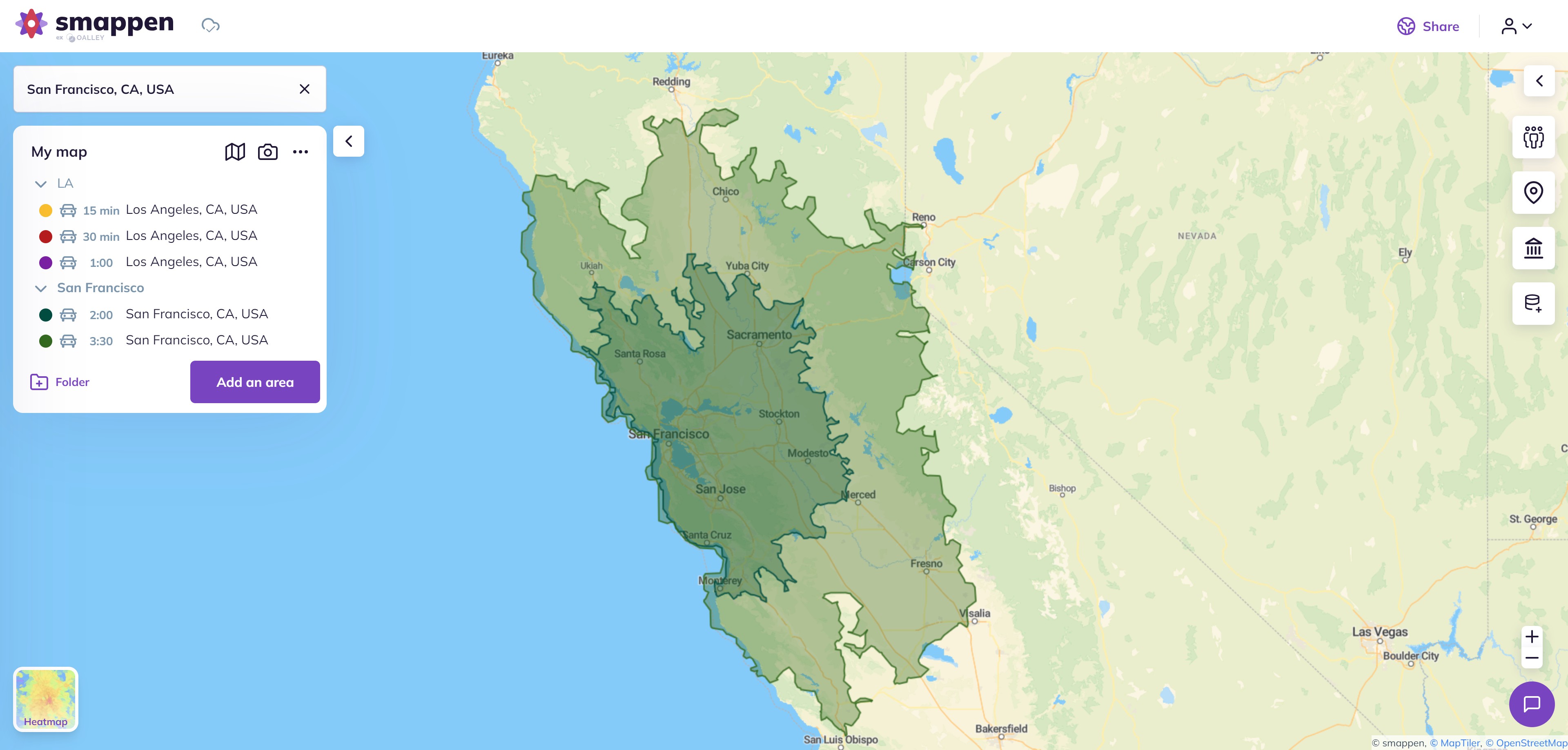 Location intelligence Driving radius map application Smappen