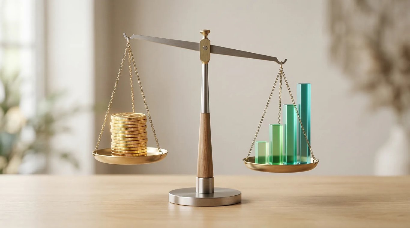 A scale weighing player bonuses against company profit margins, illustrating the central question of the DraftKings Super App.