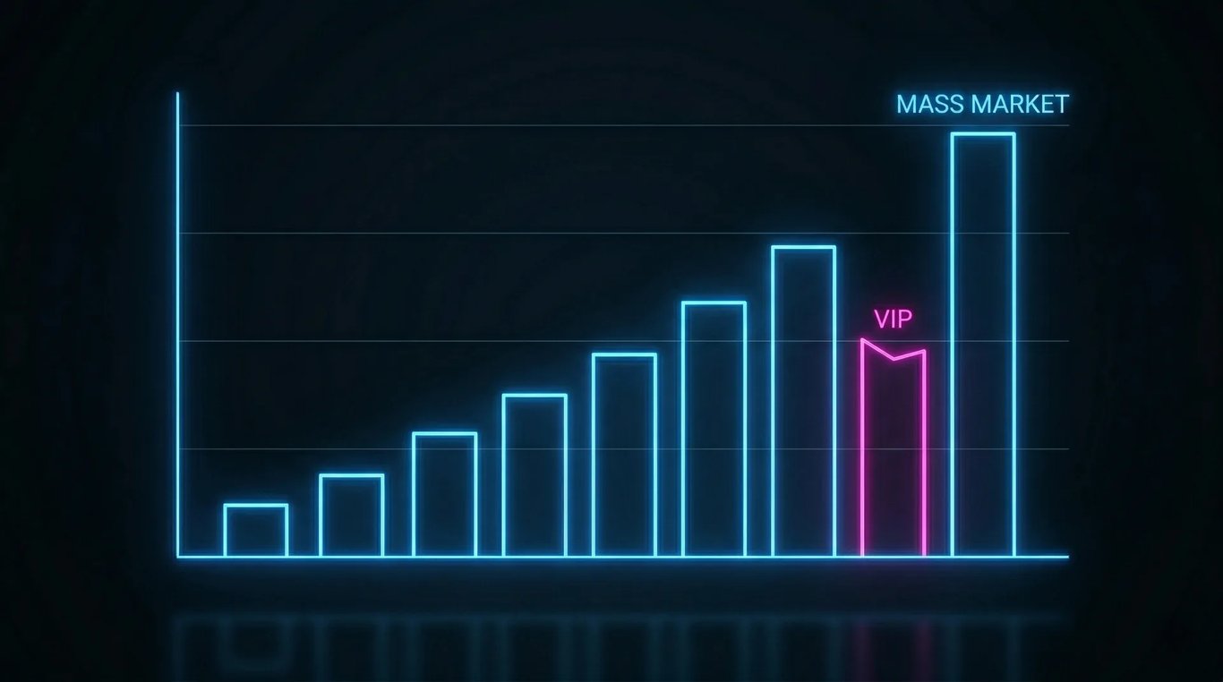 A graph showing mass market casino revenue rising as VIP revenue falls.