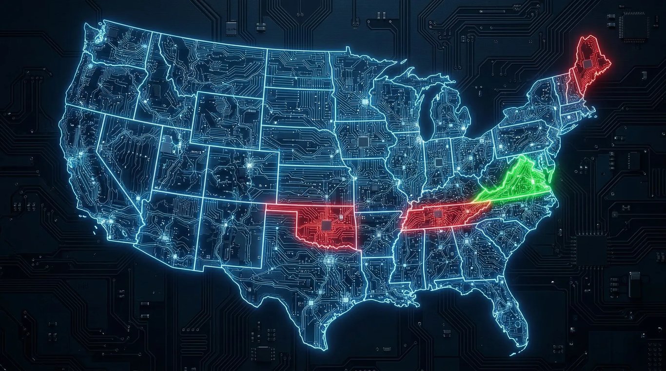 A map of the United States showing states with pending iGaming legislation or sweepstakes casino bans.