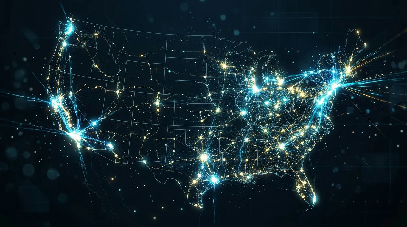 A digital map of the US showing how DraftKings Predictions expands their reach into new states.