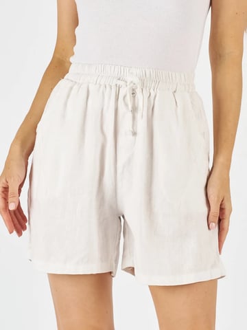 Button Detail Linen Short White Worthier