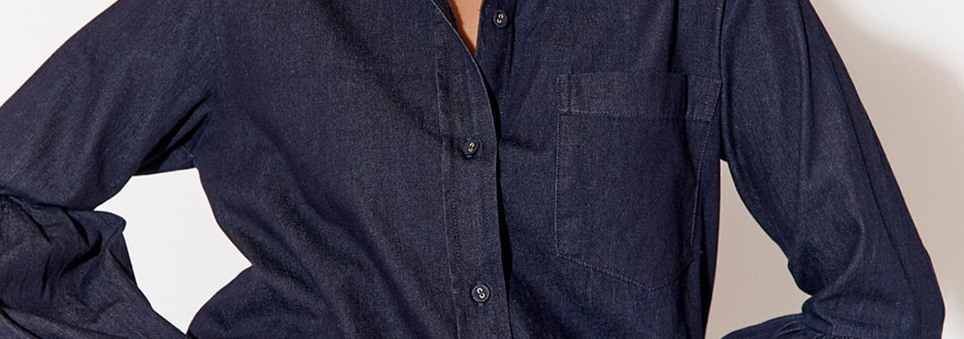 Denim Puffed Sleeve Shirt Navy Adorne