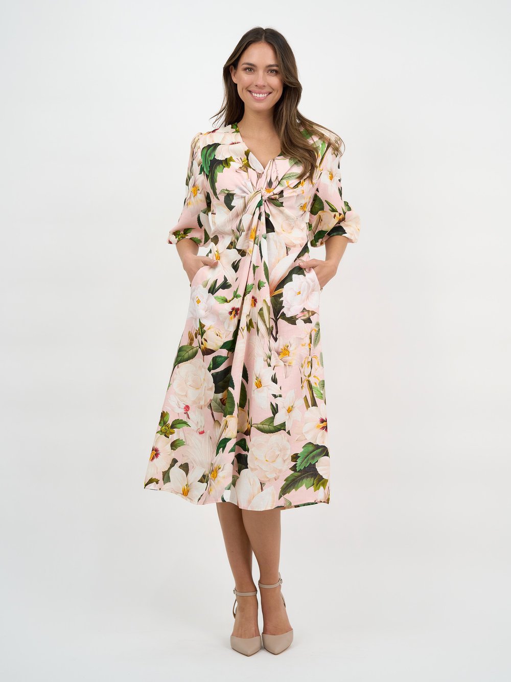 Twist Front Linen Dress Rosa Dresses