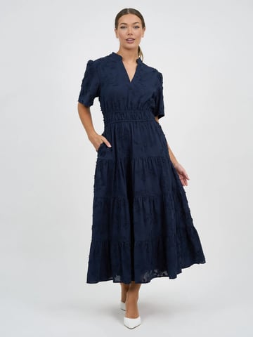 Embroidered Tier Detail Dress Navy Liberty Rose