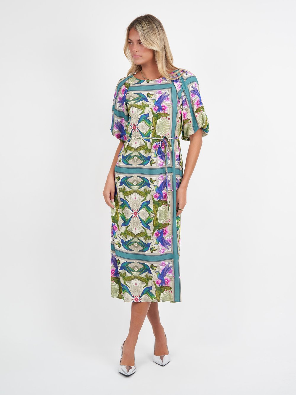 Puff Sleeve Viscose Dress Teal Liberty Rose