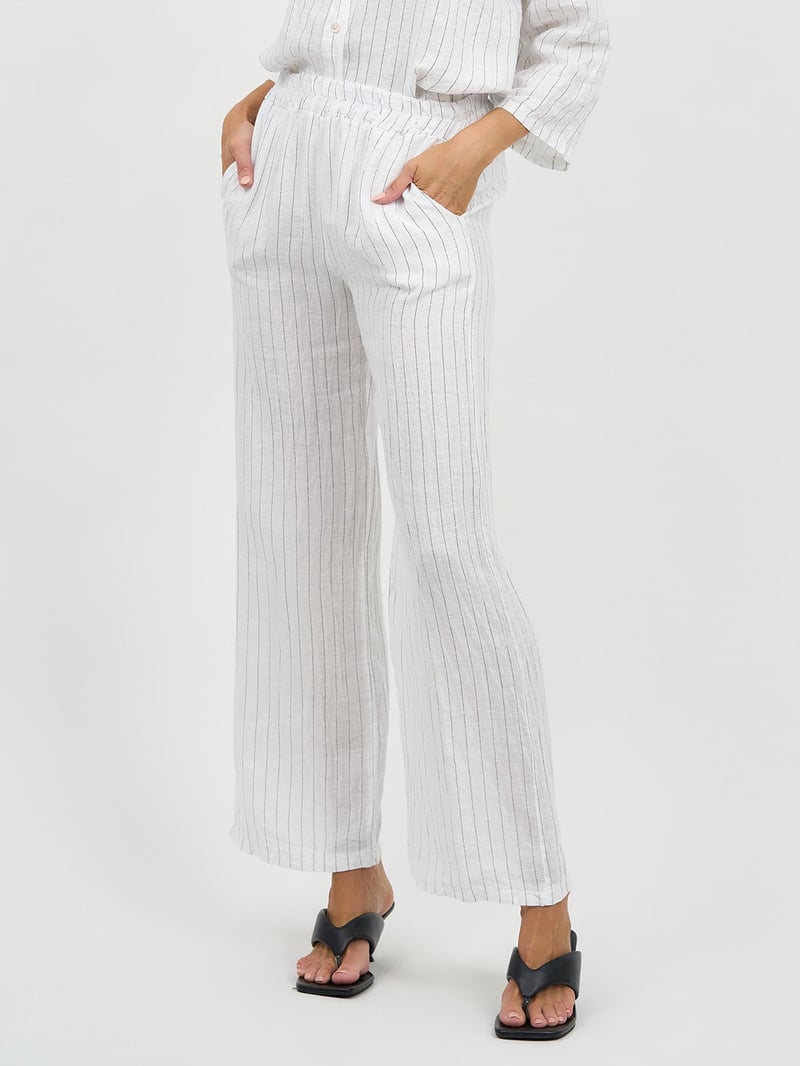 Linen Striped Pant White La Strada