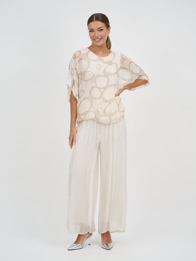 Wide Leg Silk Blend Pant Ivory La Strada