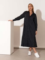 Cotton Stripe Shirt Dress Black adorne