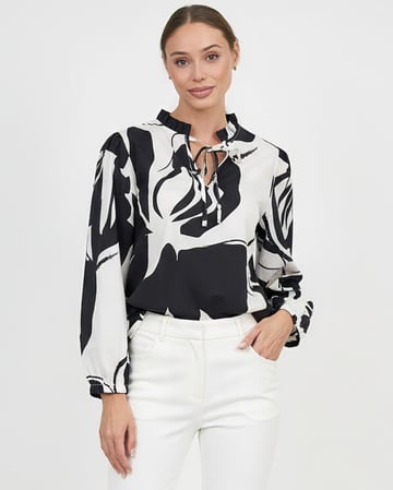 Cotton Frill Neck Top Black Liberty Rose