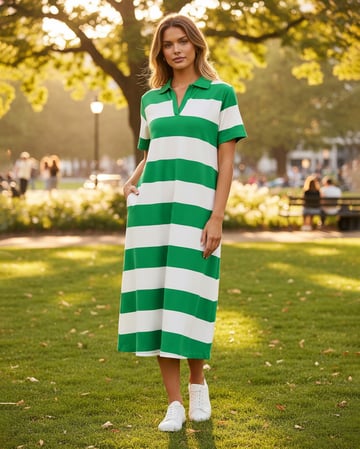 Polo Cotton Jersey Stripe Dress Emerald Liberty Rose