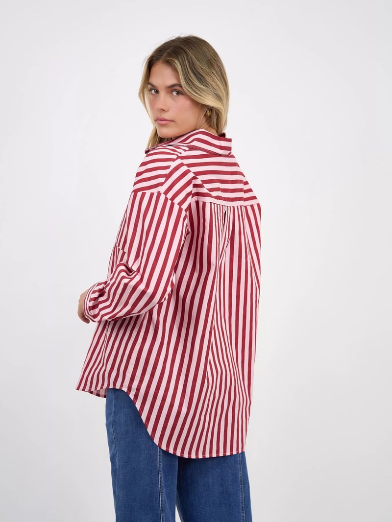 Striped Cotton Relaxed Shirt Red Worthier